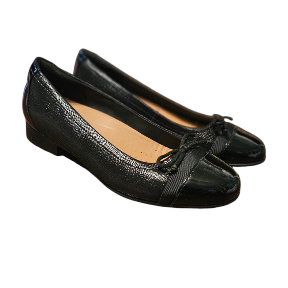 Unstructured By Clarks Un Blush Cap Women's Ballet Flat Bow Shoe Black Size 7M